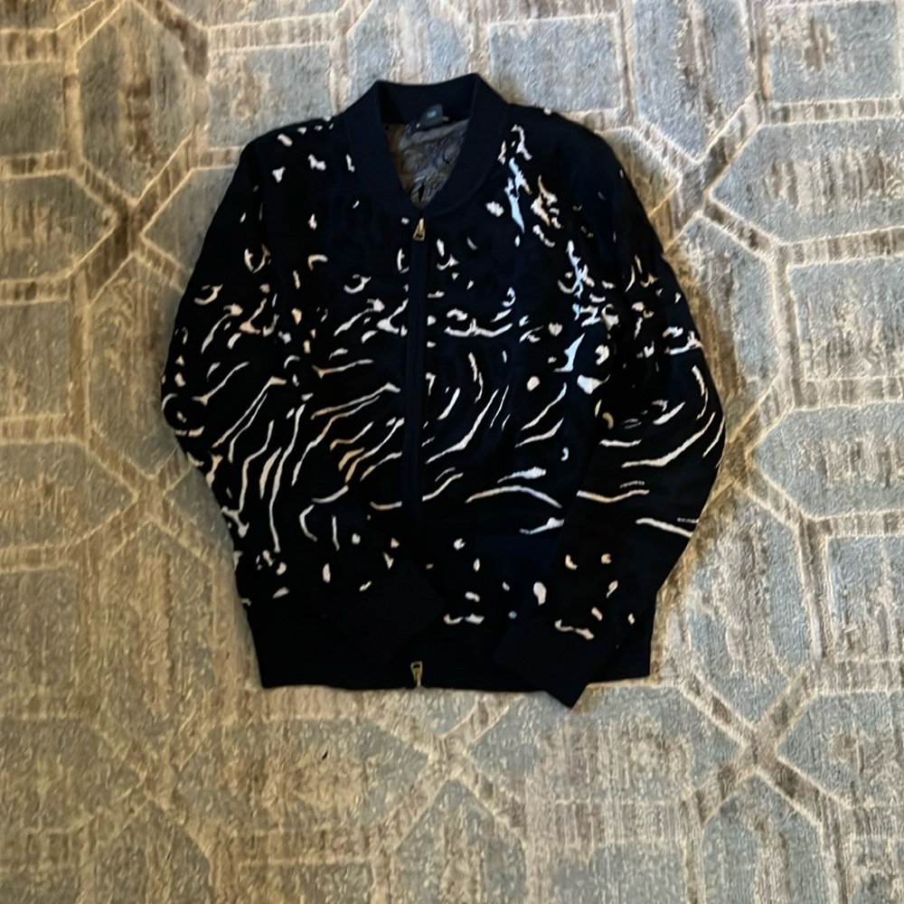 Blue and black leopard zip cardigan